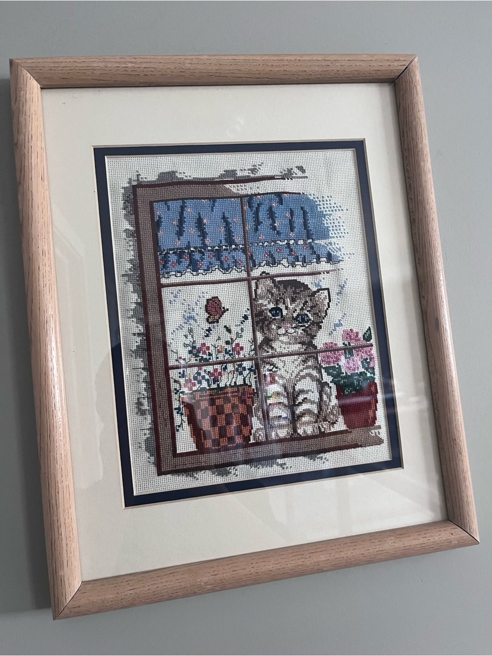 Vintage Whimsy Cat Cross Stitch Art Cottagecore Fairycore Needlepoint Cat Decor - Picture 4 of 7